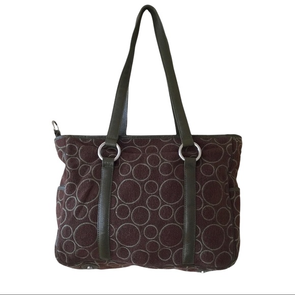 TUMI Wool Leather Trim Circle Print Tote Bag - Picture 2 of 16